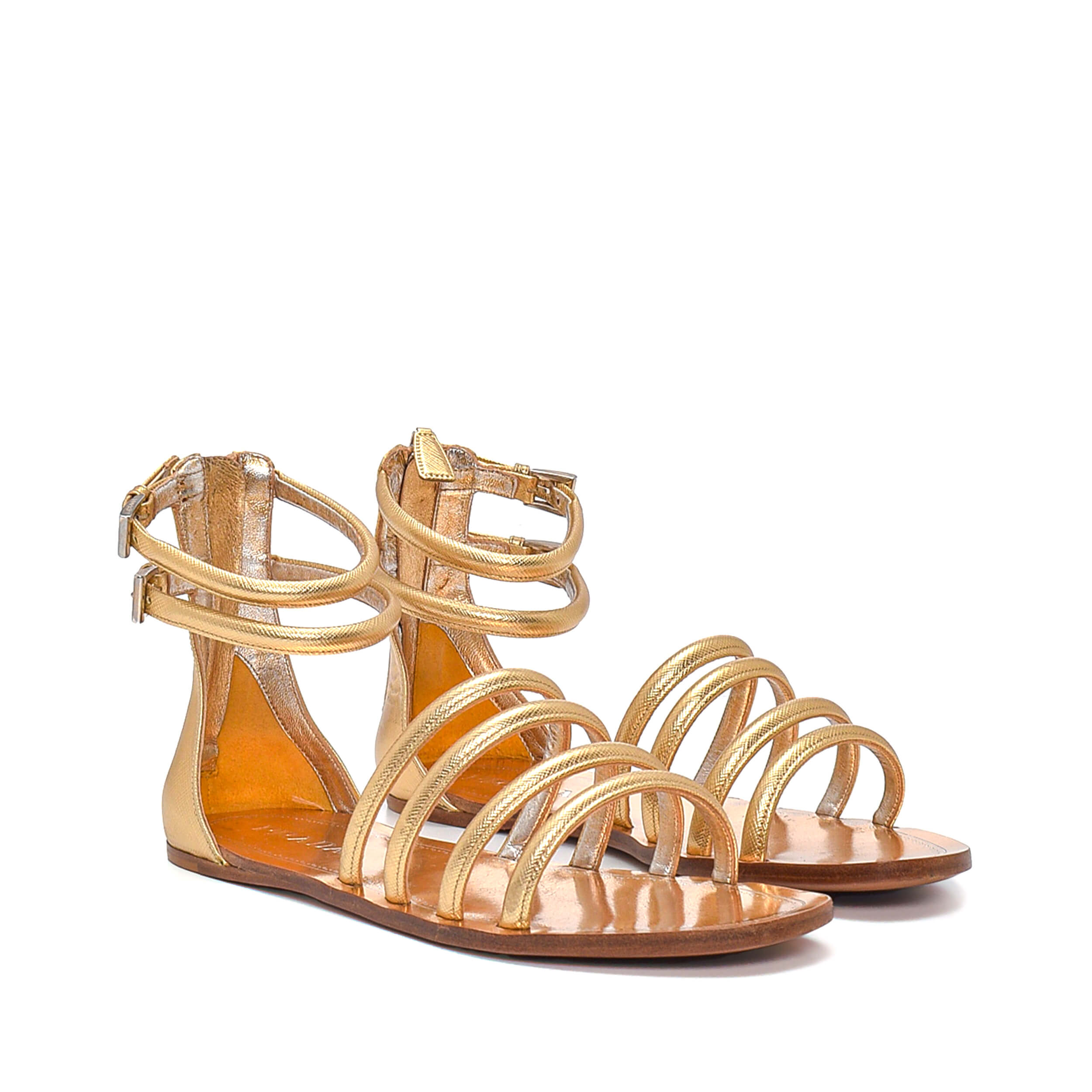 Prada - Gold Leather Gladiator Sandals